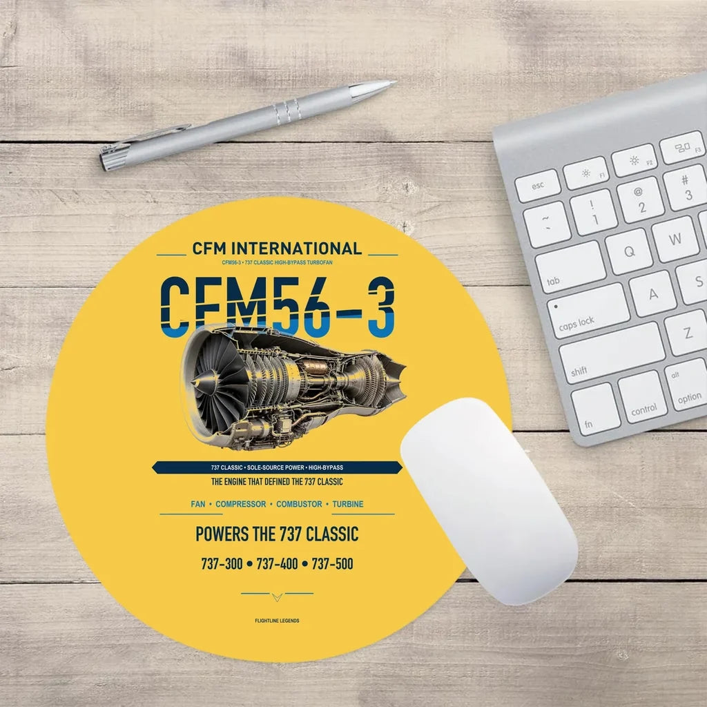 CFM56-3 design on yellow round mouse pad