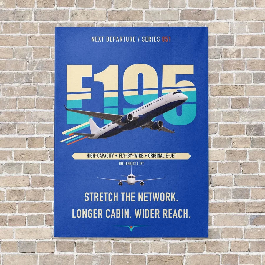 Embraer E195 vertical canvas print - no frame - blue background