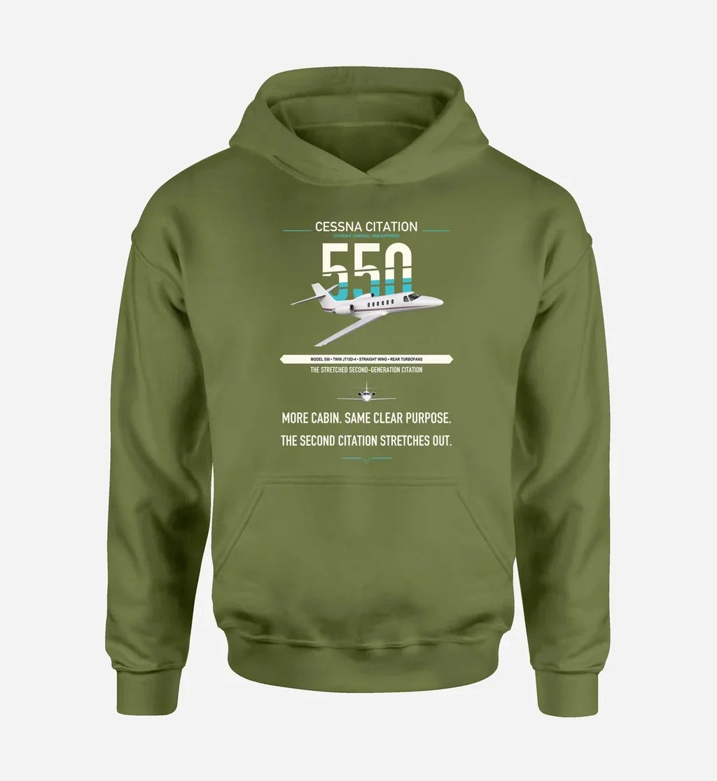 Cessna Citation 550 - Citation II design on green army double-side hoodie, single-side print
