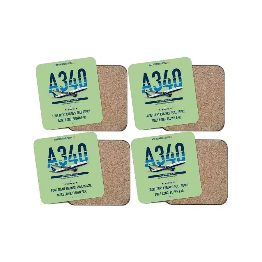 Airbus A340-600 design on light green 4 pieces set coaster