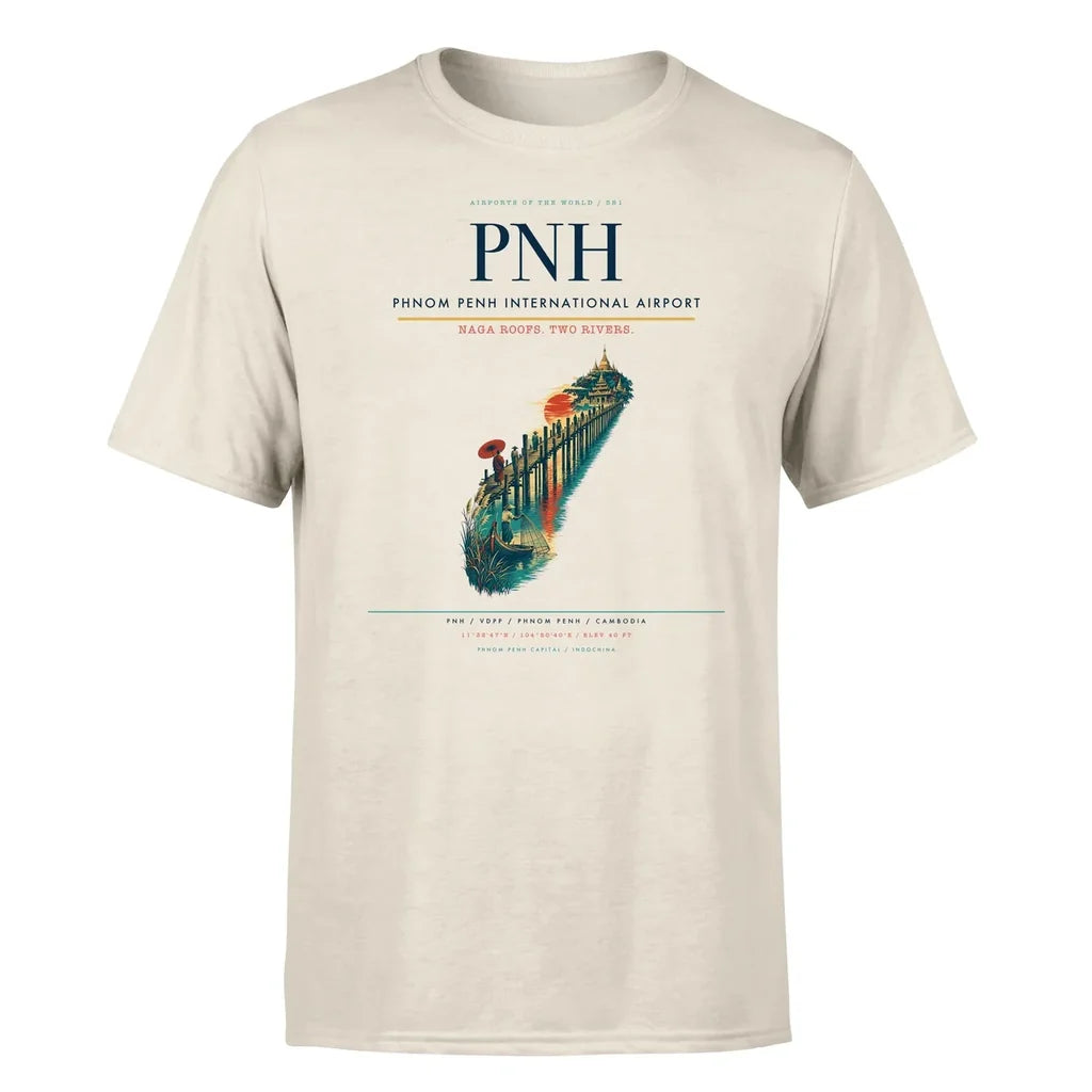 Phnom Penh International Airport (PNH) T-Shirt single-side front print in Beige | phnom-penh-international-airport-pnh-double-side-t-shirt
