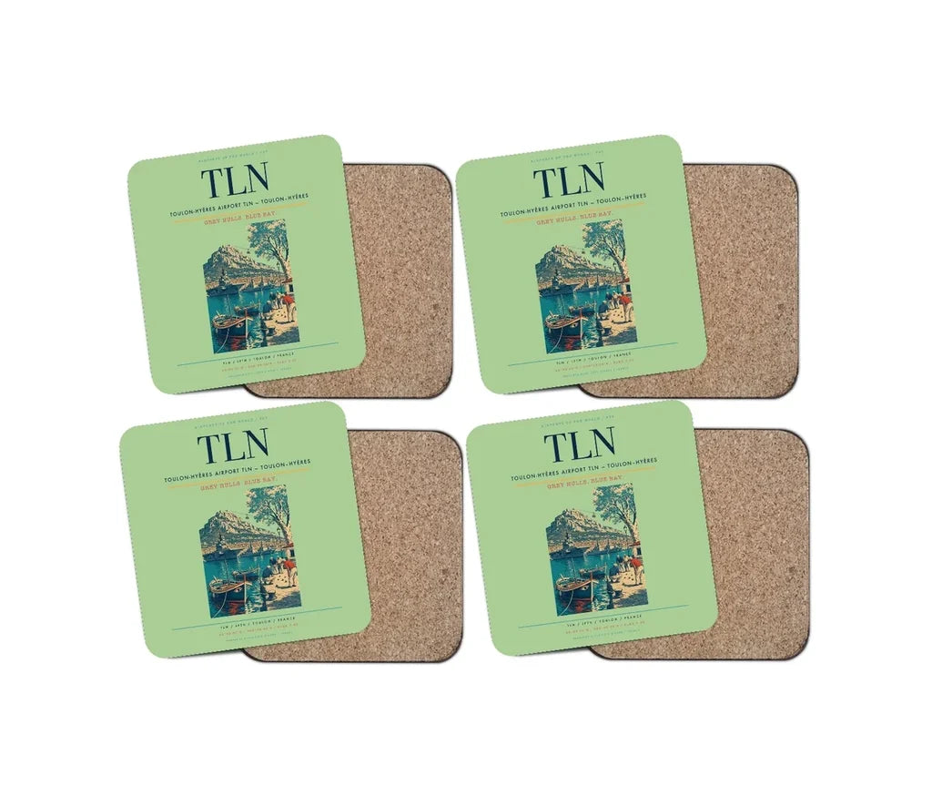 Toulon-Hyères Airport (TLN) design on light green 4 pieces set coaster