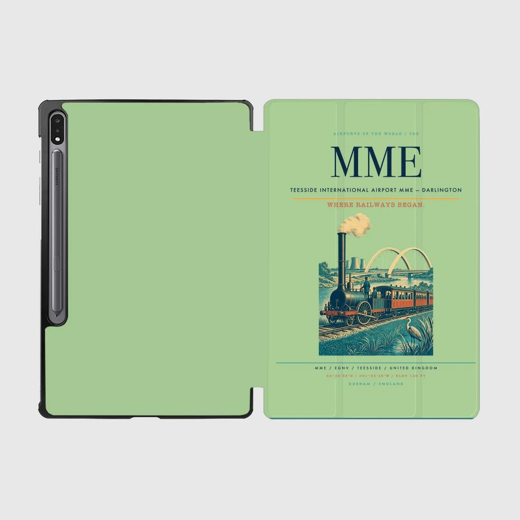 Teesside International Airport (MME) design on light green samsung tablet tablet case