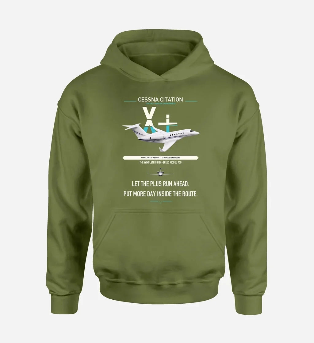 Cessna Citation X+ design on green army double-side hoodie, single-side print