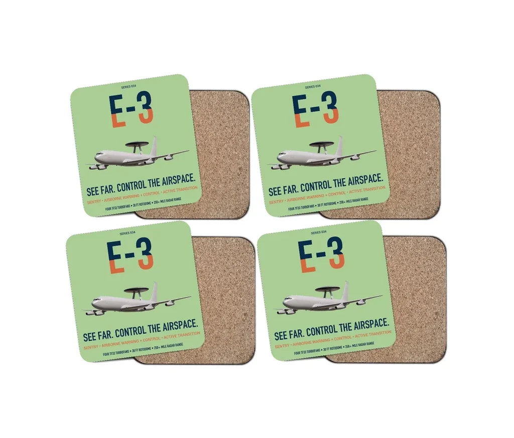 E-3 Sentry AWACS design on light green 4 pieces set coaster
