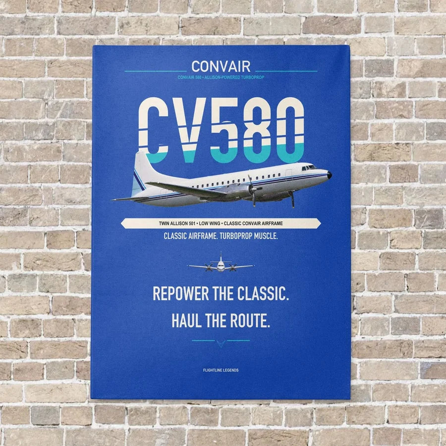 Convair 580 vertical canvas print - no frame - blue background