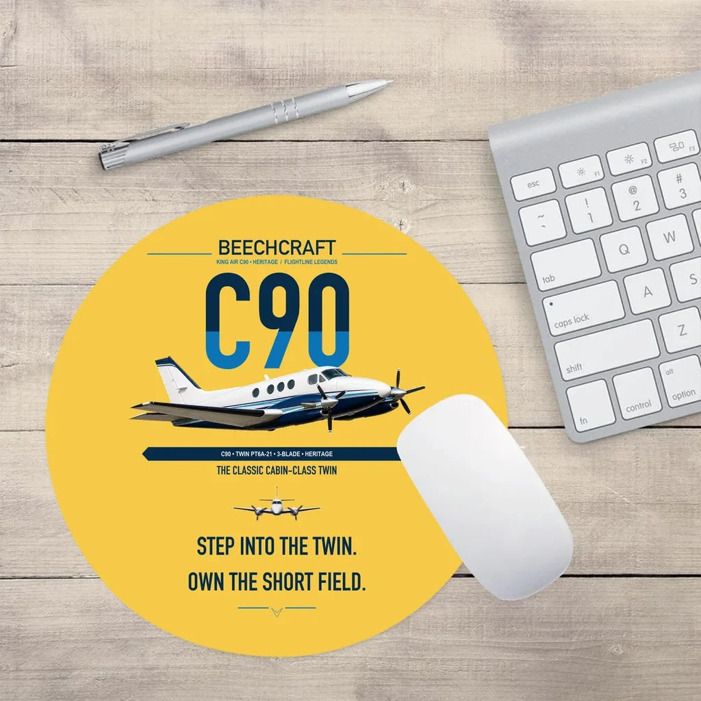 Beechcraft King Air C90 design on yellow round mouse pad