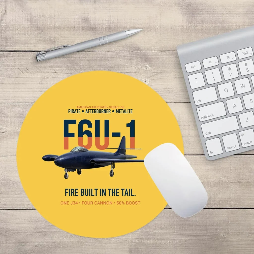 F6U-1 Pirate Fire Built in the Tail design on yellow round mouse pad