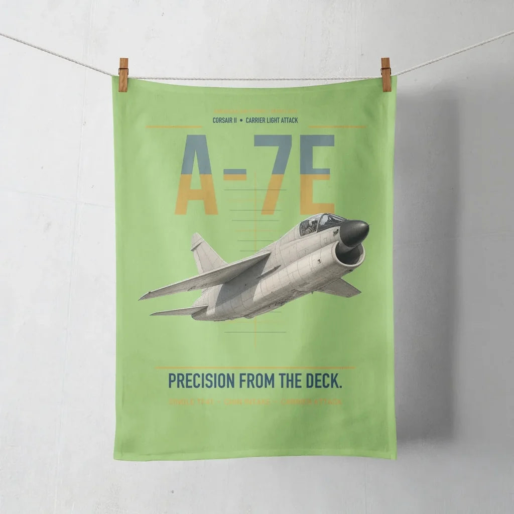 A-7E Corsair II design on light green towel