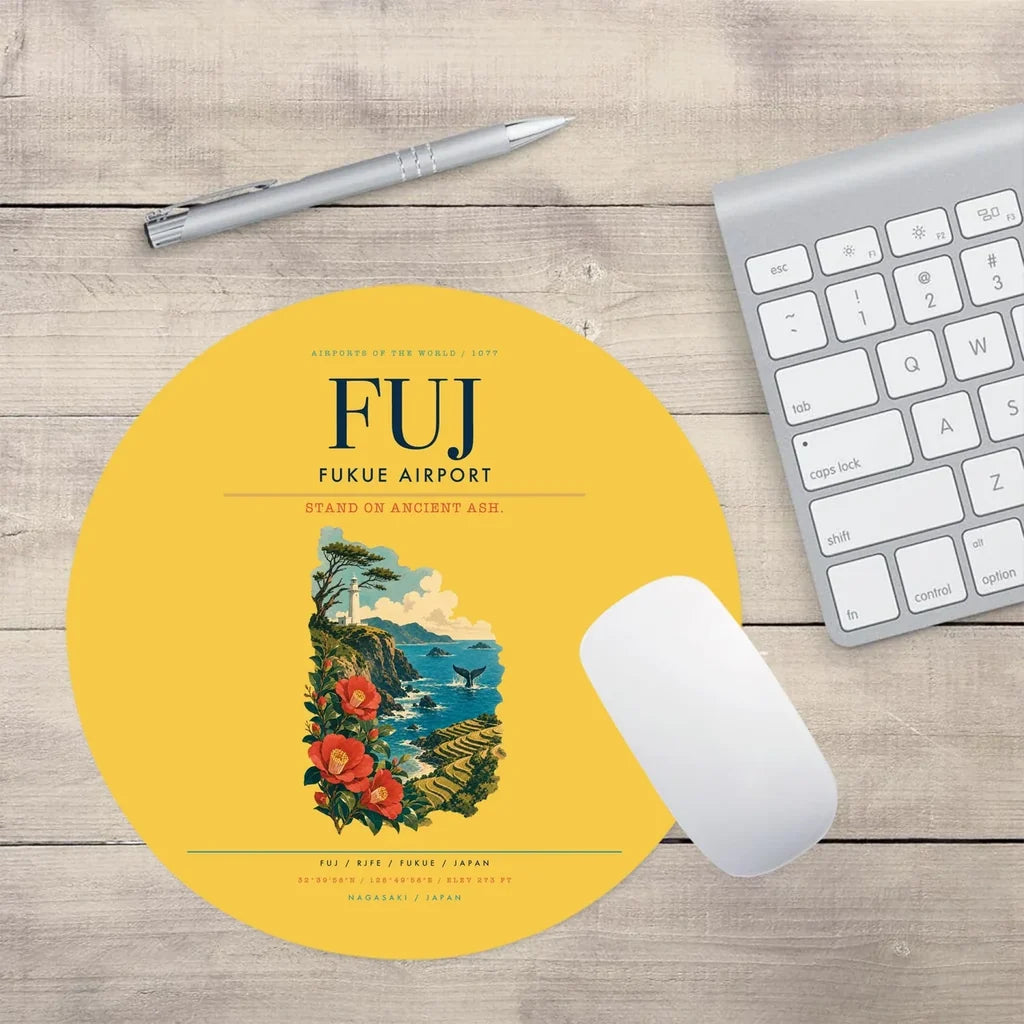 Fukue Airport (FUJ) design on yellow round mouse pad