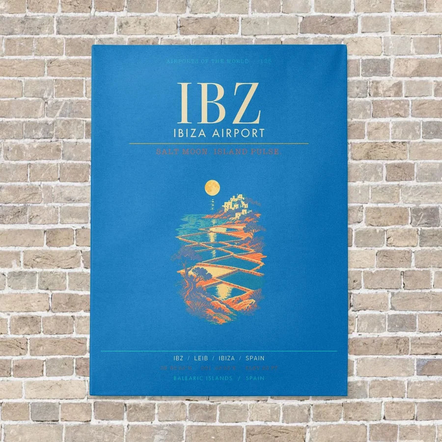 Ibiza Airport IBZ - Canvas Framed - Turquoise