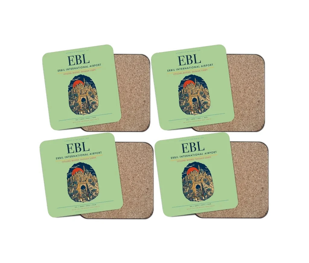 Erbil International Airport (EBL) design on light green 4 pieces set coaster