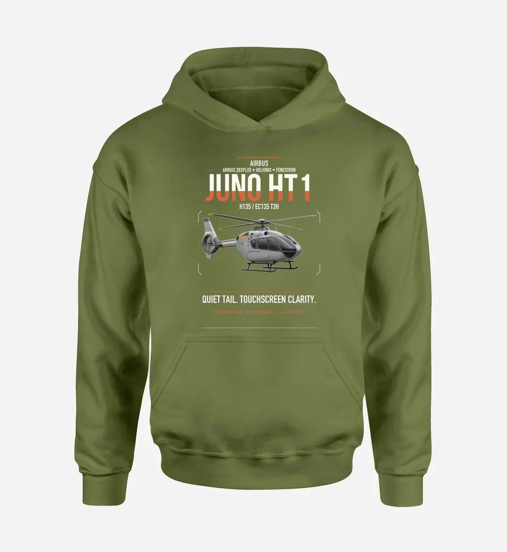 Airbus H135 Juno HT1 design on green army double-side hoodie, single-side print