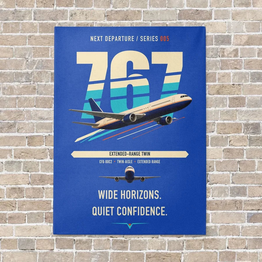 Boeing 767-300ER vertical canvas print - no frame - blue background