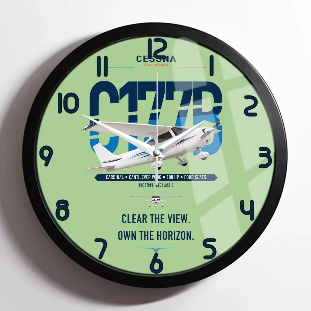 Cessna 177B Cardinal design on light green framed wall clock