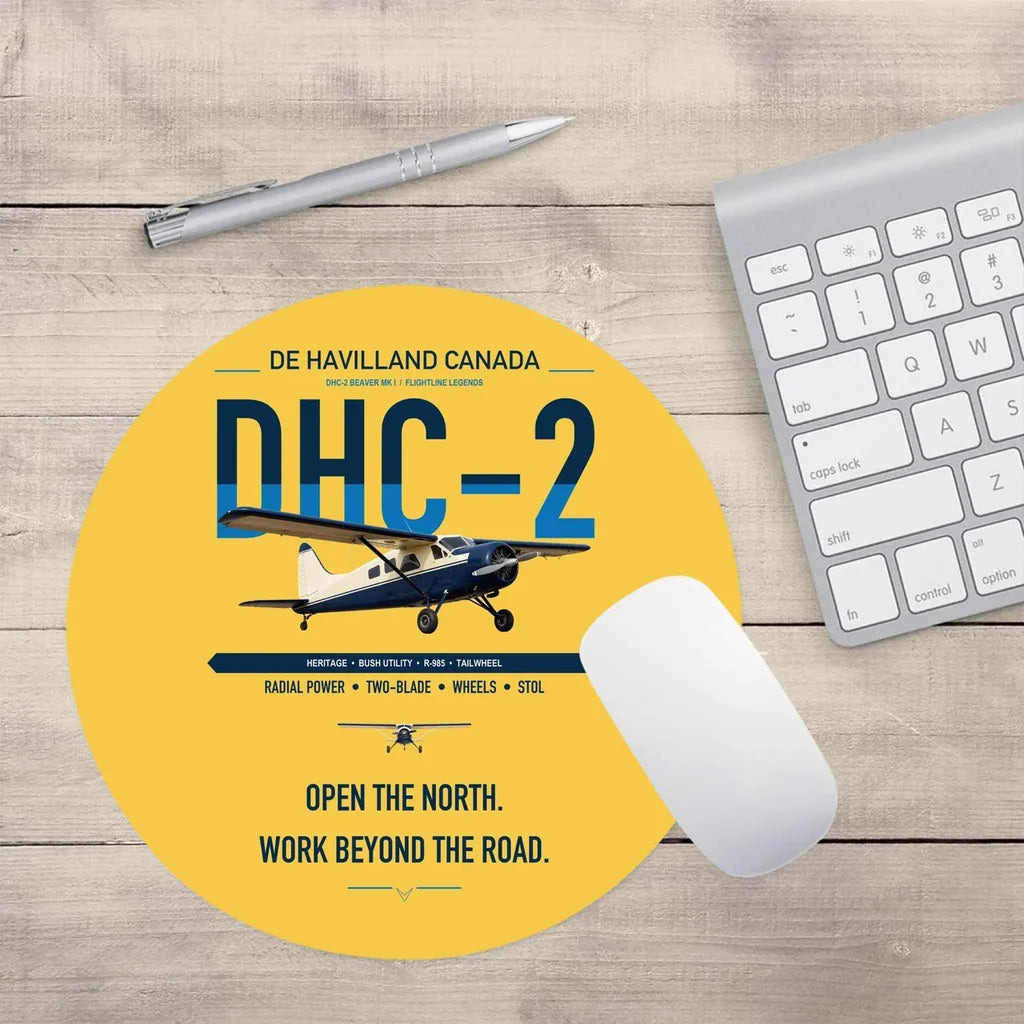 DHC-2 Beaver Mk I design on yellow round mouse pad