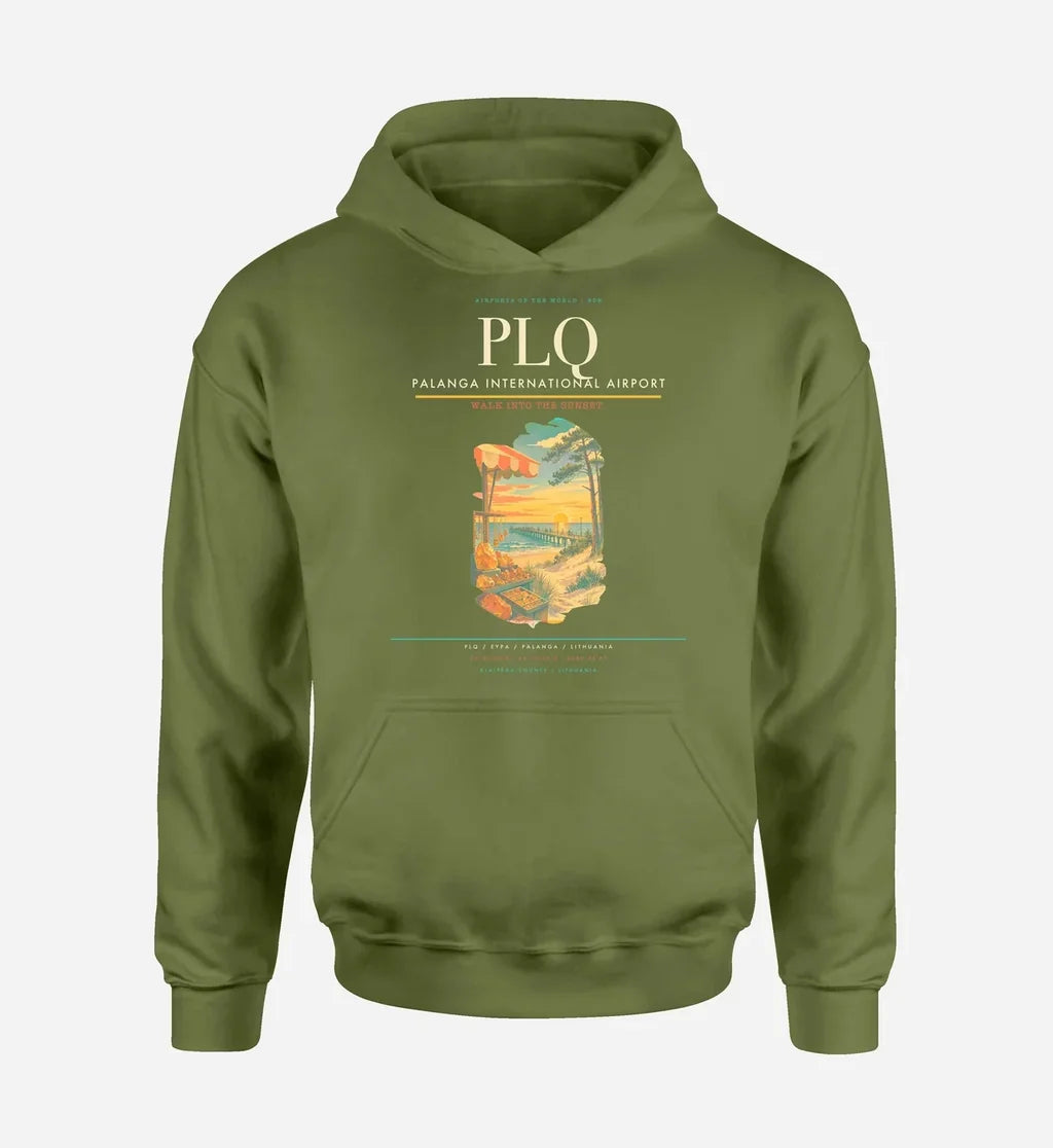 Palanga International Airport (PLQ) design on green army hoodie single-side print