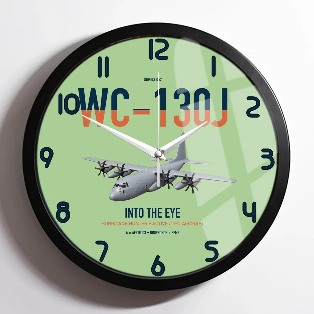 WC-130J Hurricane Hunter design on light green framed wall clock