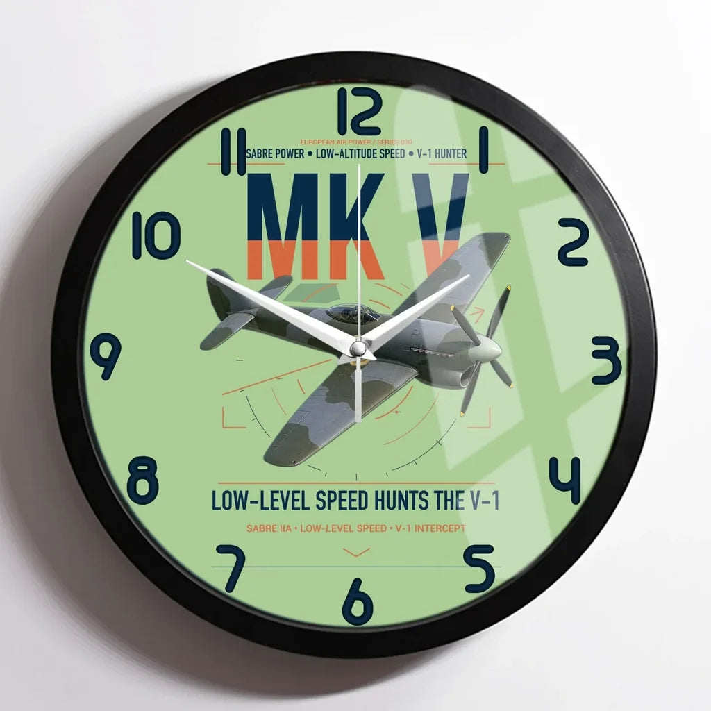 Hawker Tempest Mk V design on light green framed wall clock