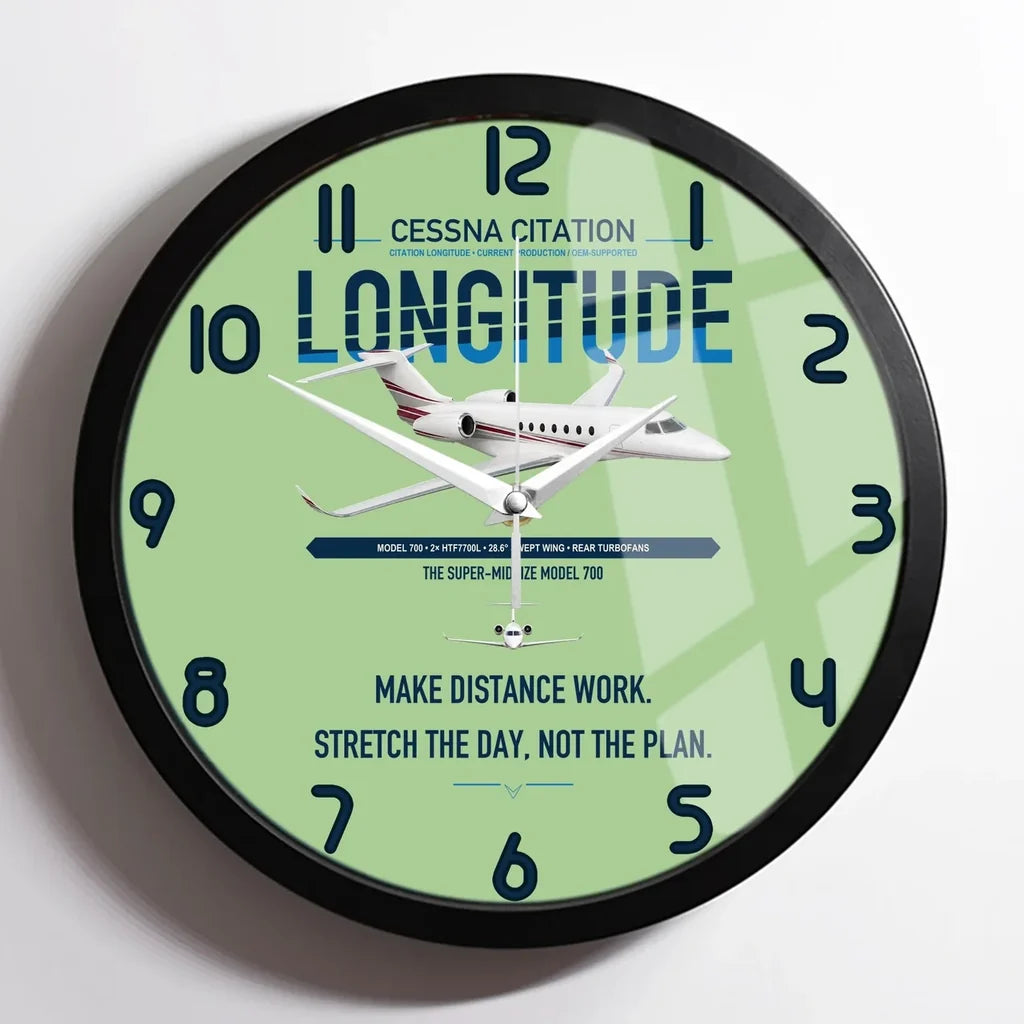 Cessna Citation Longitude design on light green framed wall clock