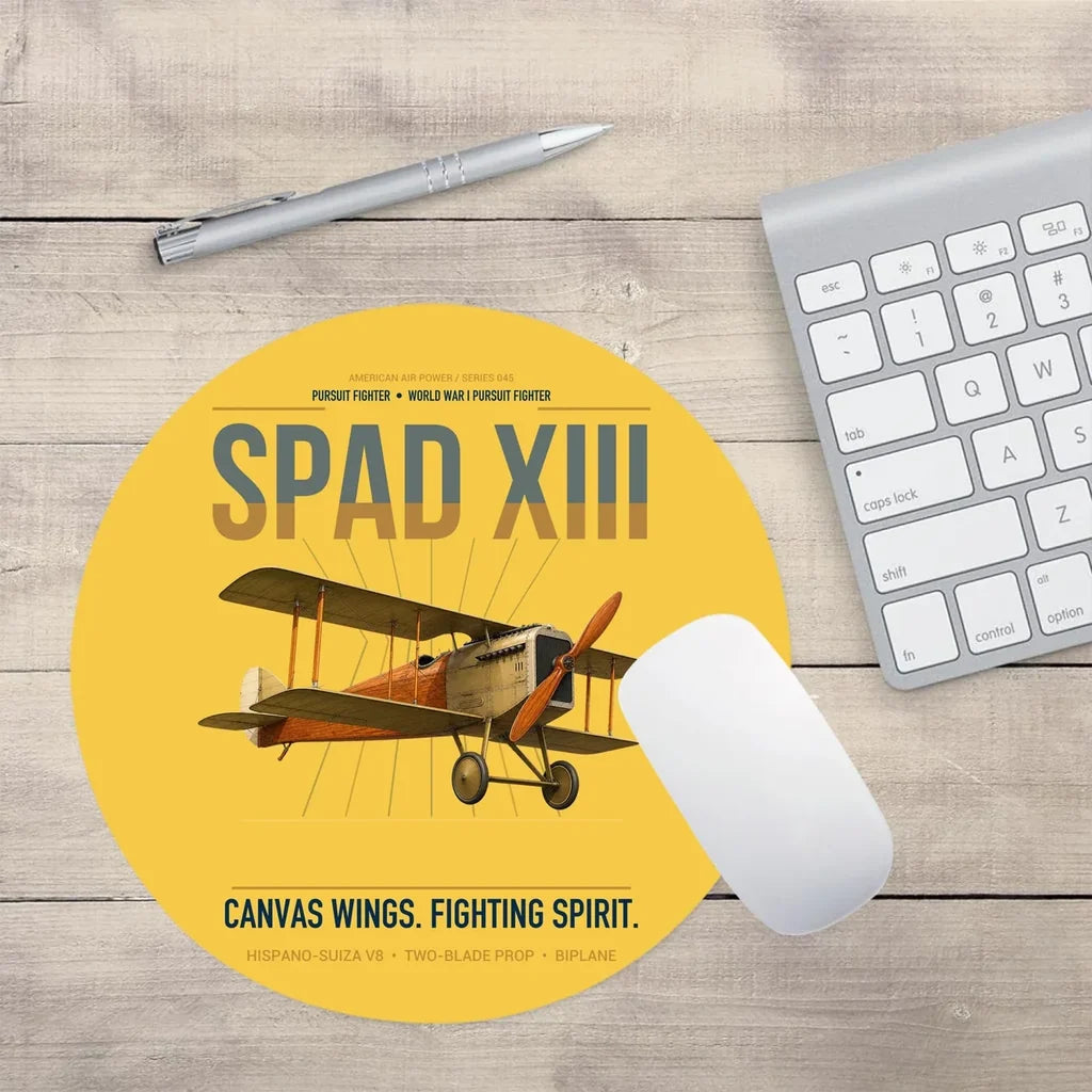 SPAD XIII design on yellow round mouse pad