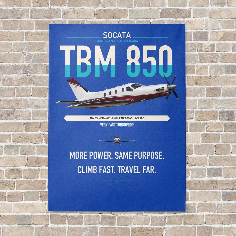 Socata TBM 850 vertical canvas print - no frame - blue background