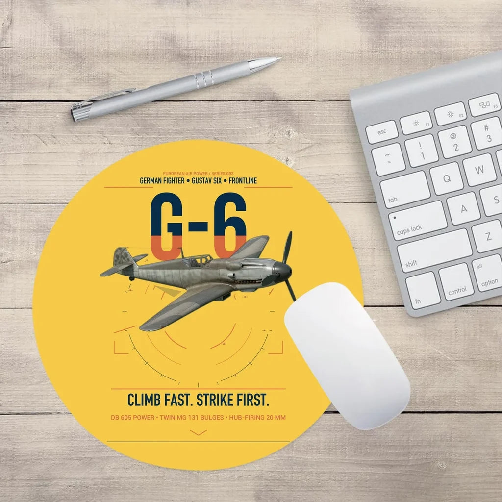 Messerschmitt Bf 109G-6 design on yellow round mouse pad