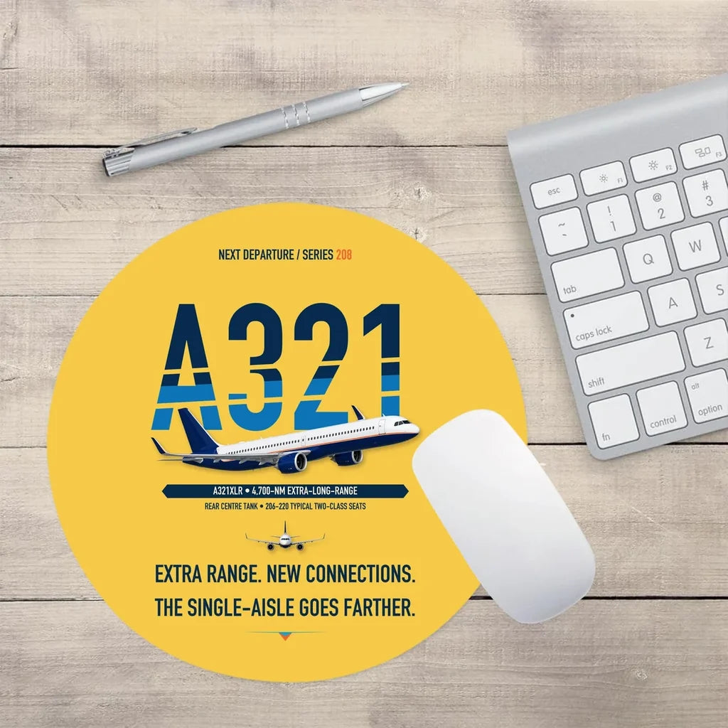 Airbus A321XLR design on yellow round mouse pad