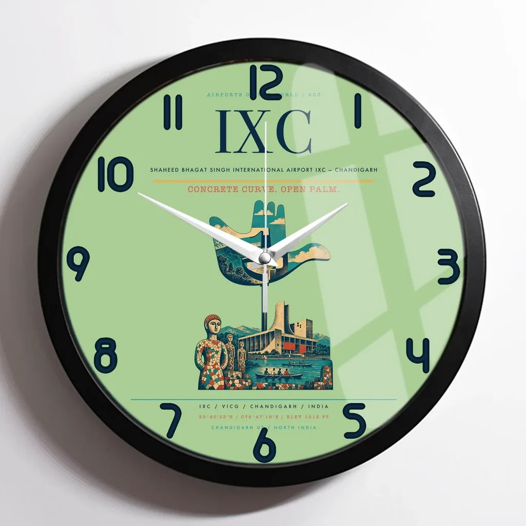 Shaheed Bhagat Singh International Airport (IXC) design on light green framed wall clock