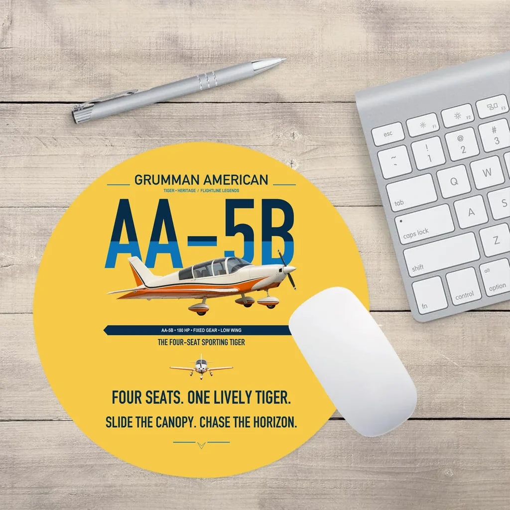 Grumman American AA-5B Tiger design on yellow round mouse pad