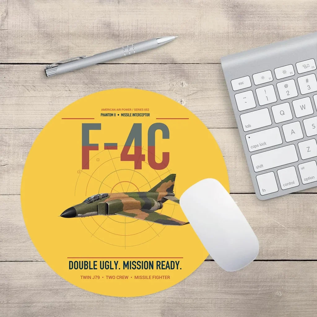 F-4C Phantom II design on yellow round mouse pad