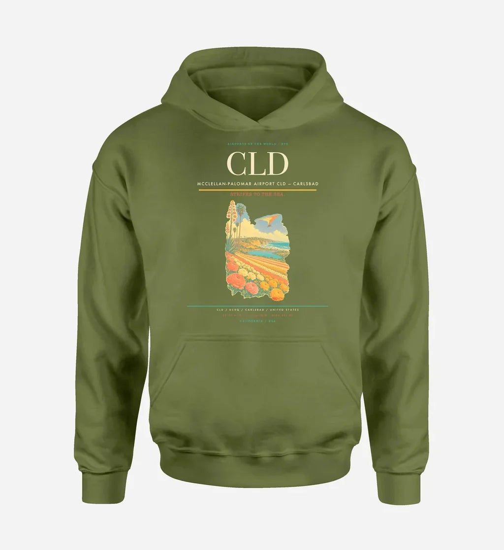 McClellan-Palomar Airport (CLD) design on green army hoodie single-side print