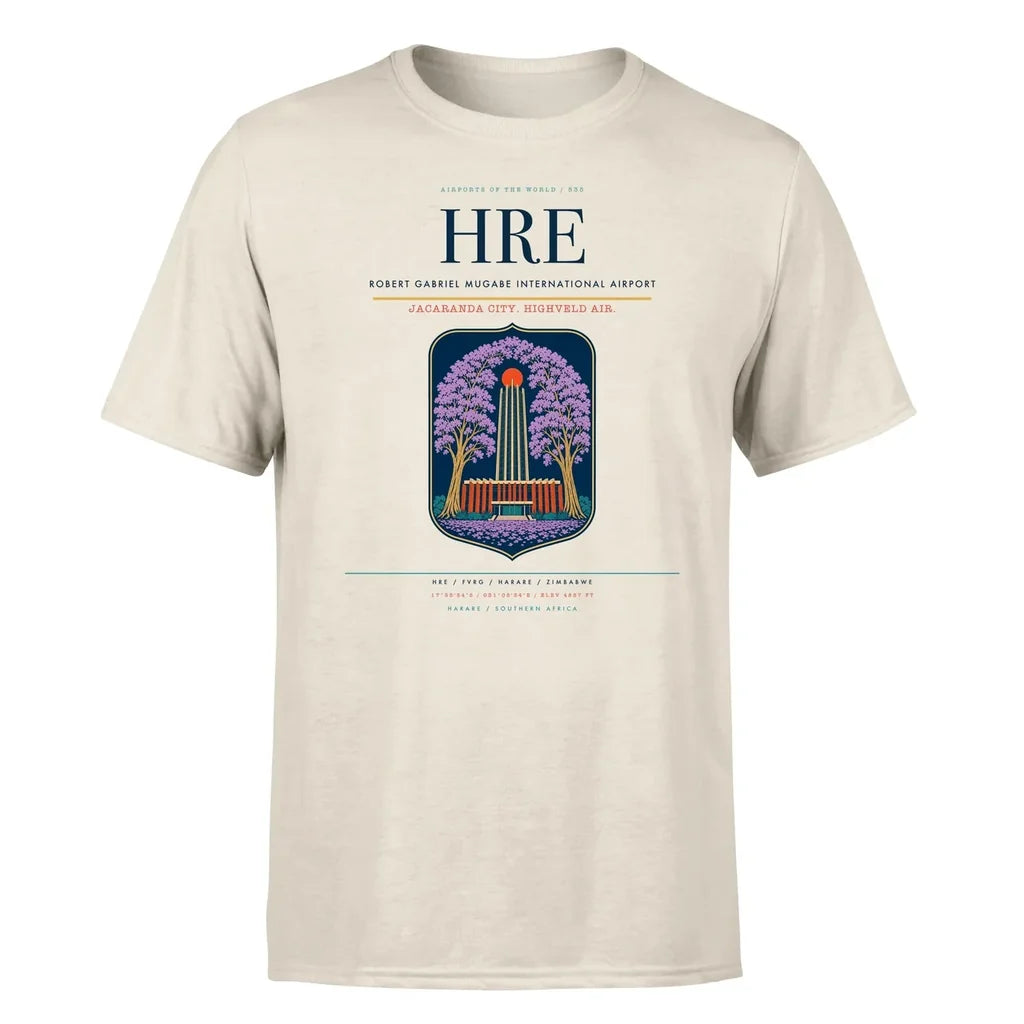 Robert Gabriel Mugabe International Airport (HRE) T-Shirt single-side front print in Beige | robert-gabriel-mugabe-international-airport-hre-double-side-t-shirt