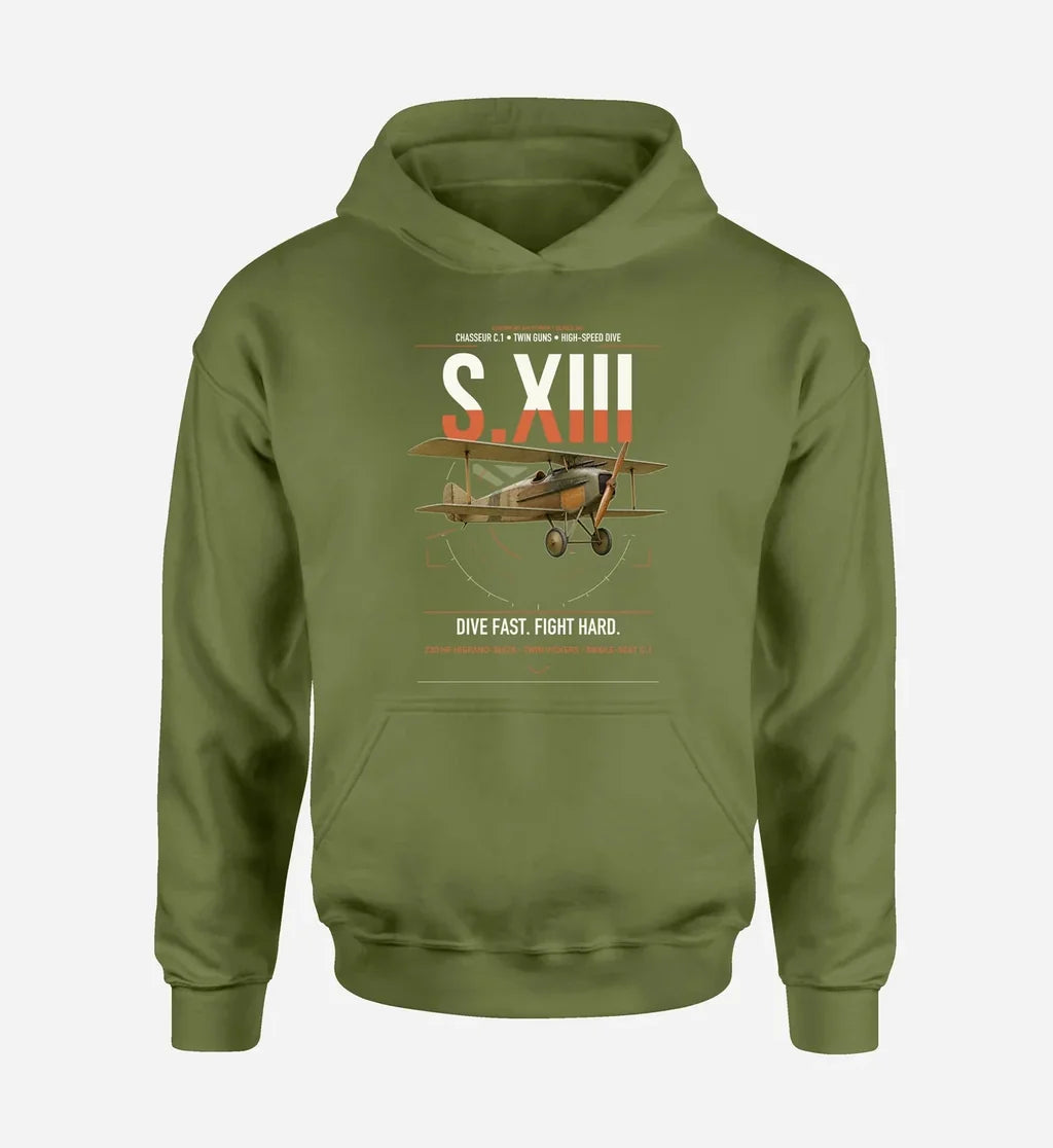 SPAD S.XIII C.1 design on green army double-side hoodie, single-side print
