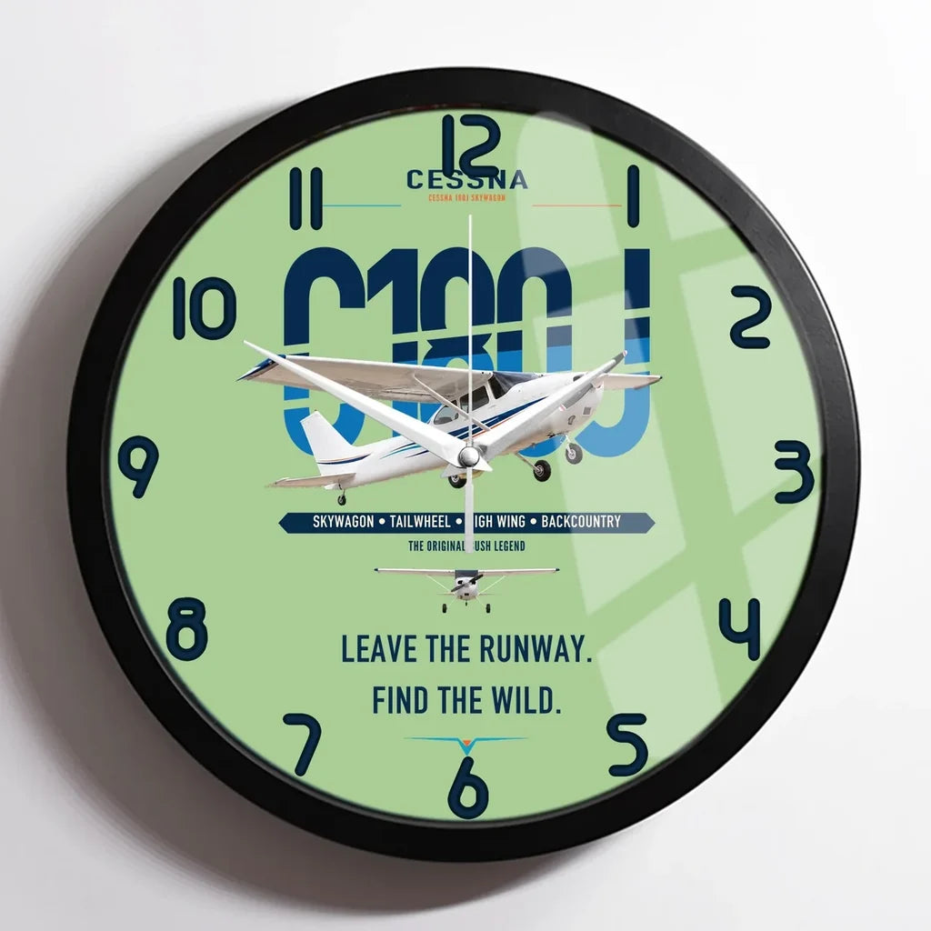 Cessna 180J Skywagon design on light green framed wall clock
