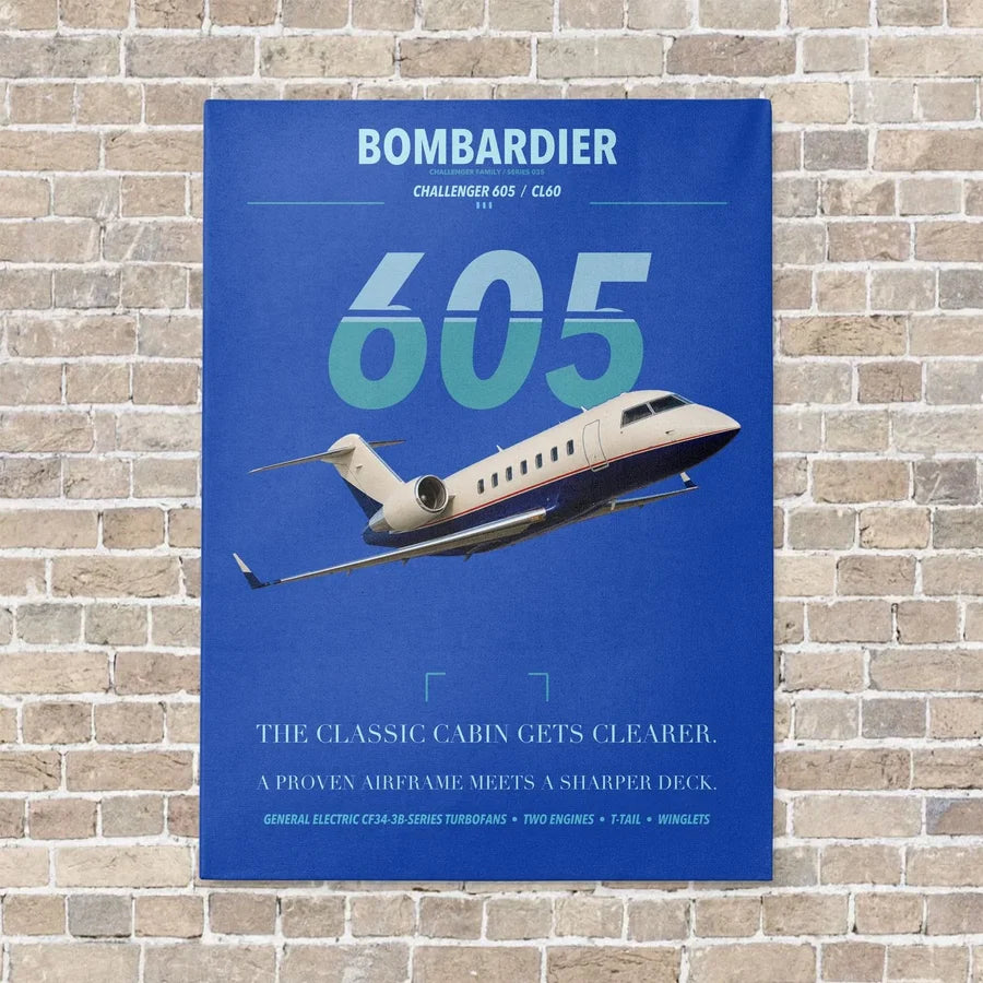 Bombardier Challenger 605 vertical canvas print - no frame - blue background