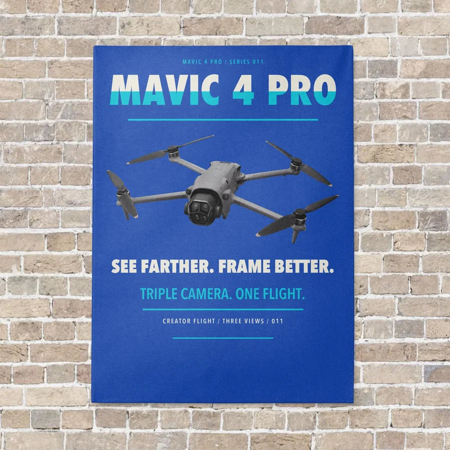 DJI Mavic 4 Pro vertical canvas print - no frame - blue background