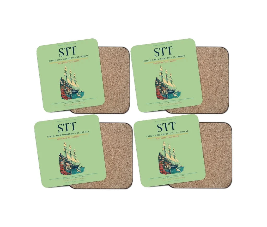 Cyril E. King Airport (STT) design on light green 4 pieces set coaster