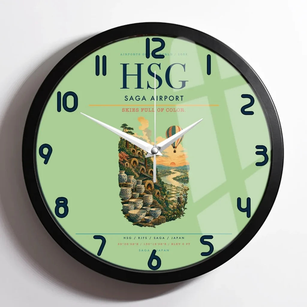 Saga Airport (HSG) design on light green framed wall clock