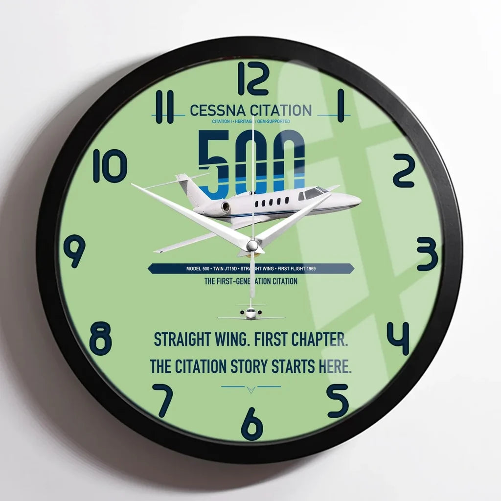 Cessna Citation 500 - Citation I design on light green framed wall clock