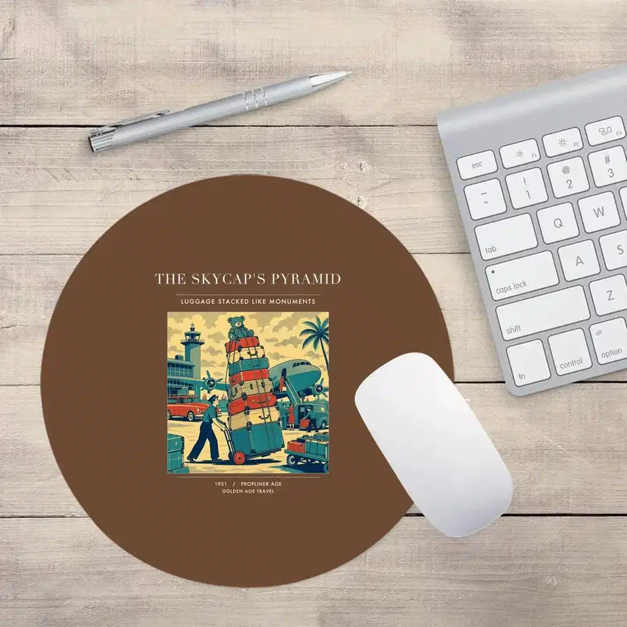VINTAGE G4379 - The Skycap's Pyramid - Designed Mouse Pads design on brown round