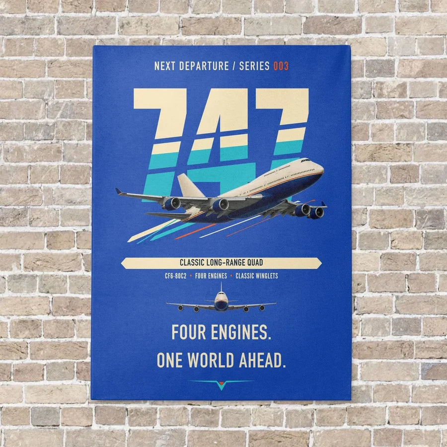 Boeing 747-400 vertical canvas print - no frame - blue background
