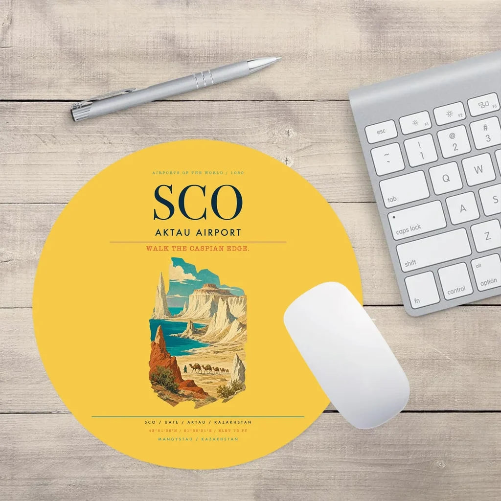 Aktau Airport (SCO) design on yellow round mouse pad