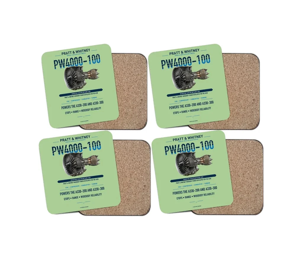 PW4000-100 design on light green 4 pieces set coaster