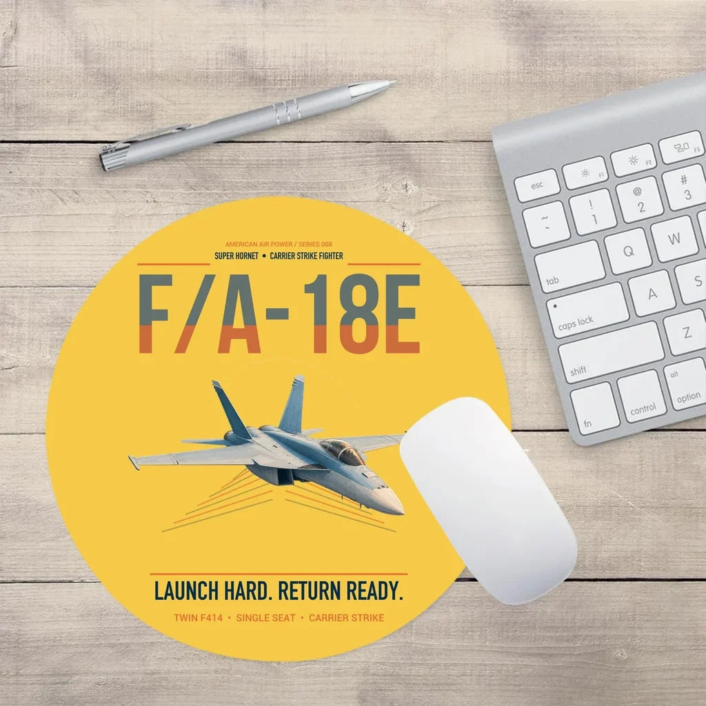 F-A-18E Super Hornet design on yellow round mouse pad