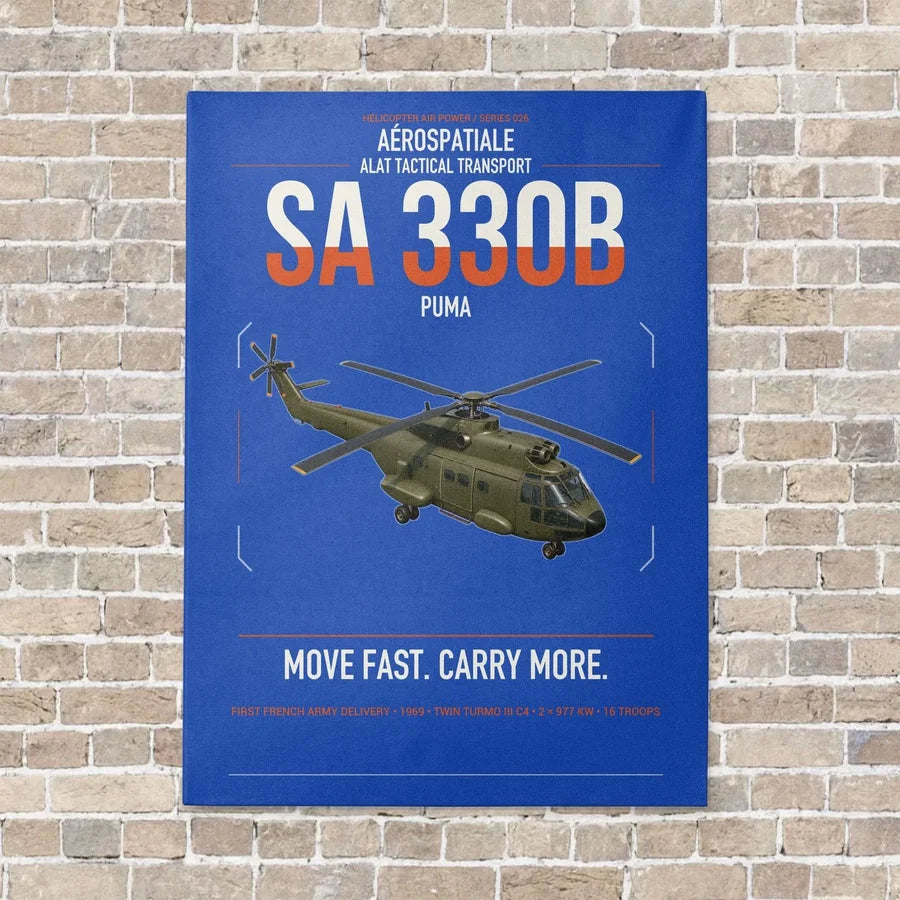 Aérospatiale SA 330B Puma vertical canvas print - no frame - blue background