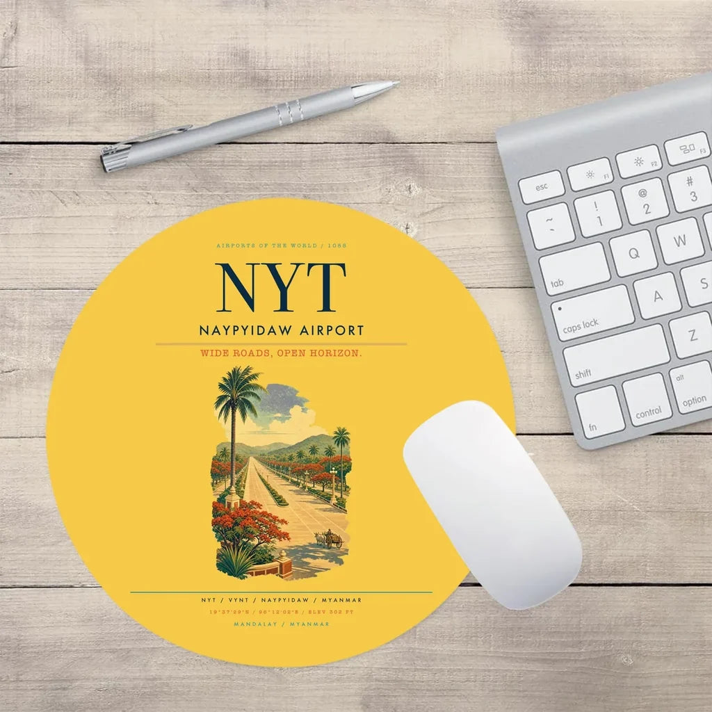 Naypyidaw Airport (NYT) design on yellow round mouse pad