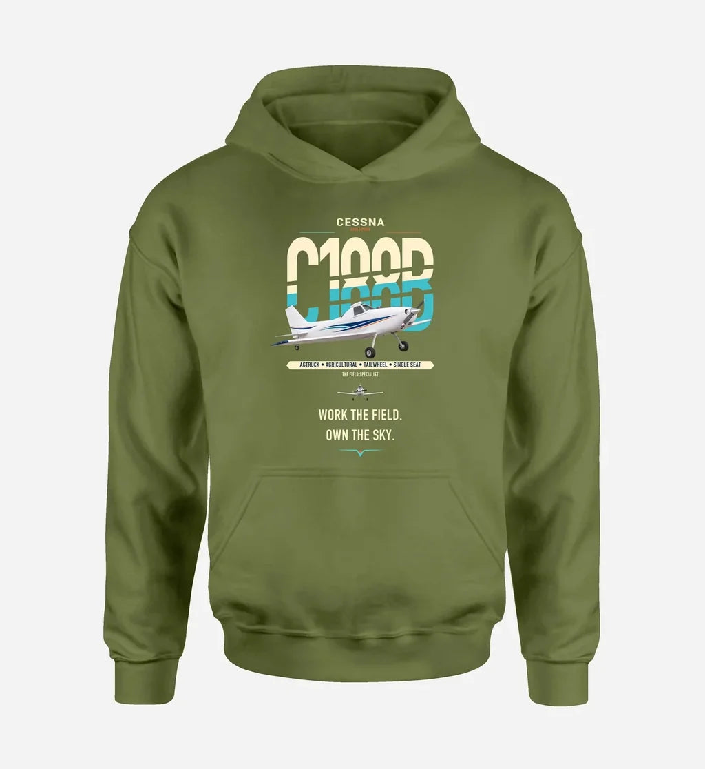 Cessna A188B AgTruck design on green army double-side hoodie, single-side print