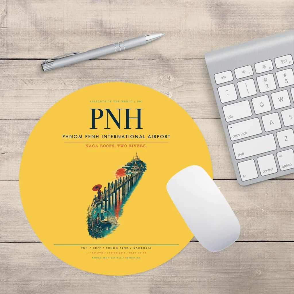 Phnom Penh International Airport (PNH) design on yellow round mouse pad