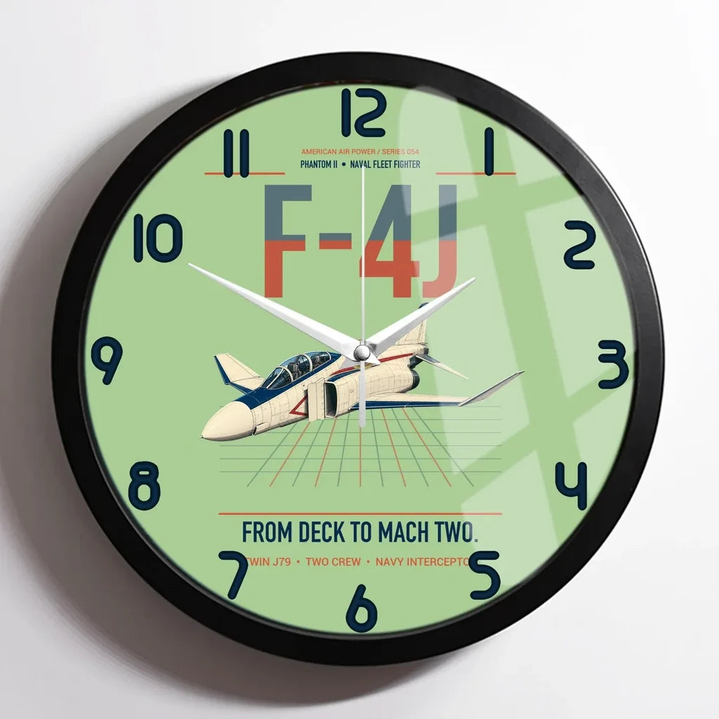F-4J Phantom II design on light green framed wall clock